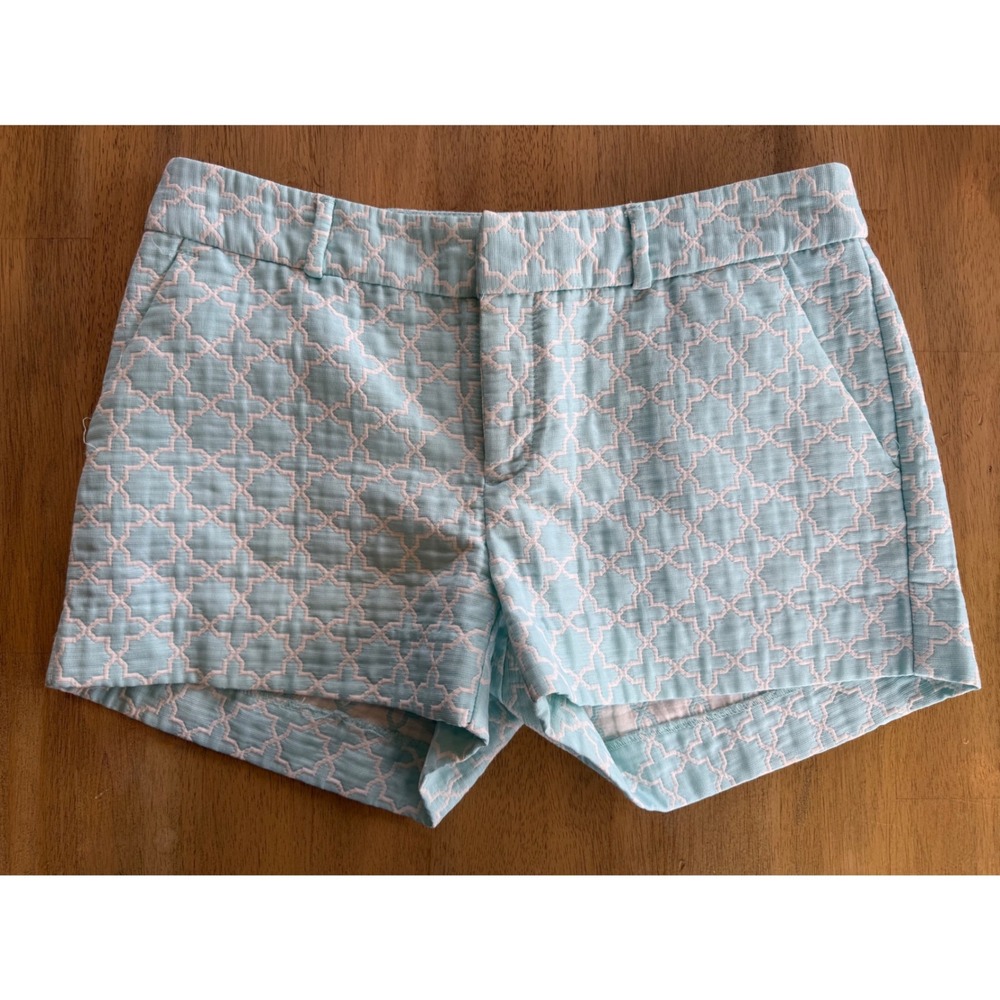 Banana Republic Martin Fit Shorts Light Blue White Quatrefoil Geometric Size 6